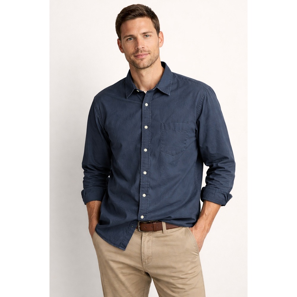 Eddie Bauer Men's Long Sleeve Shirt XL Navy Legend‎ Wash Normcore Granola Gorp